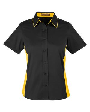 Harriton Ladies' Flash IL Colorblock Short Sleeve Shirt - Black/Snry Yllw