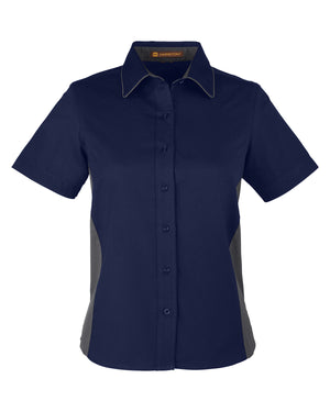 Harriton Ladies' Flash IL Colorblock Short Sleeve Shirt - Dk Navy/Dk Chrc