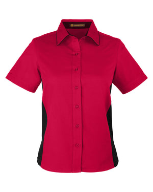 Harriton Ladies' Flash IL Colorblock Short Sleeve Shirt - Red/Black