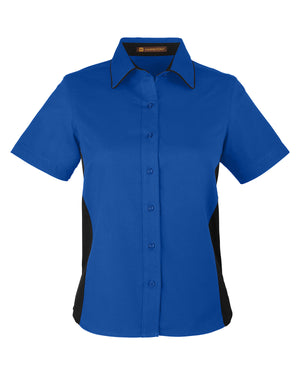 Harriton Ladies' Flash IL Colorblock Short Sleeve Shirt - Tr Royal/Black