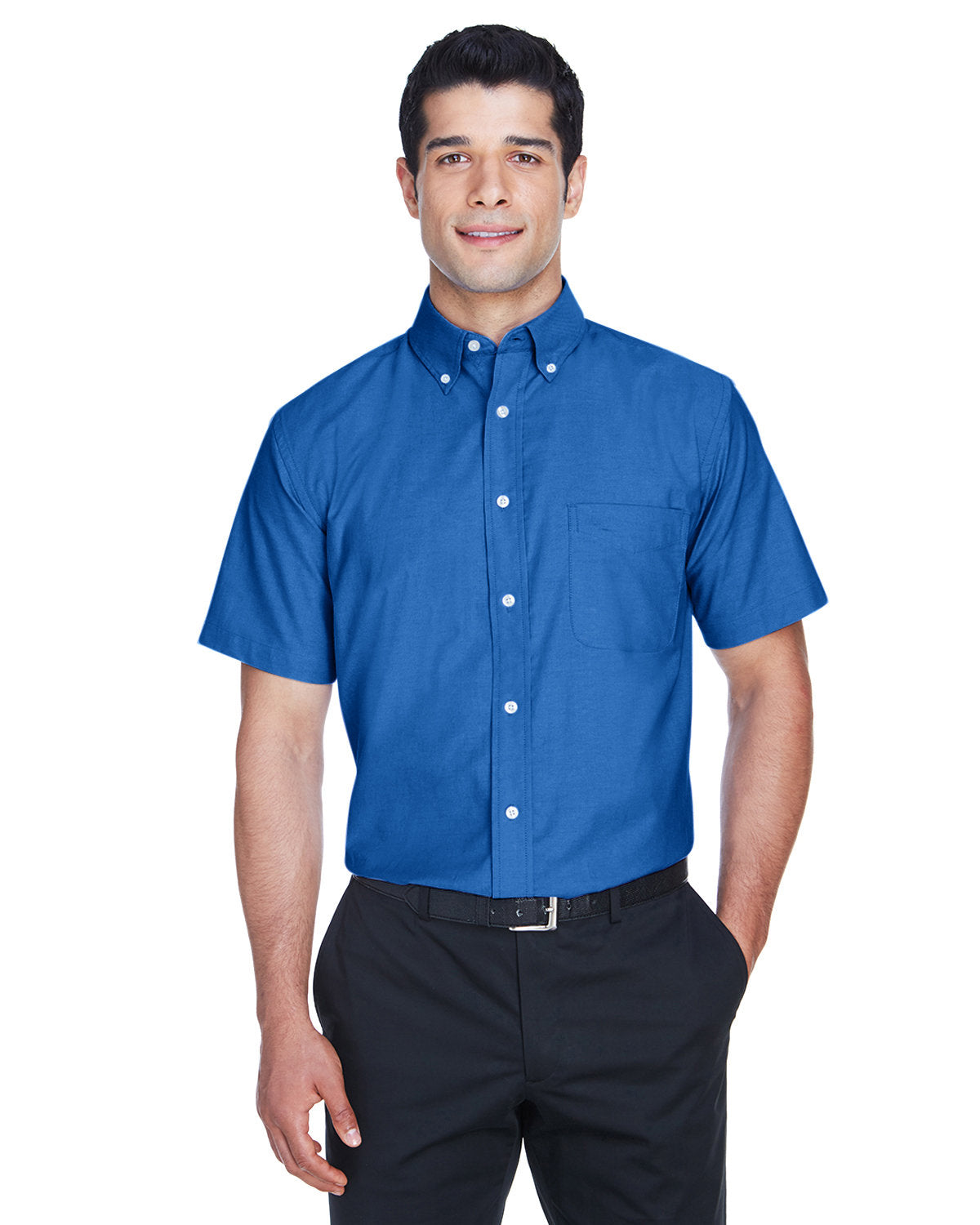 Harriton Men's Short-Sleeve Oxford with Stain-Release - Front