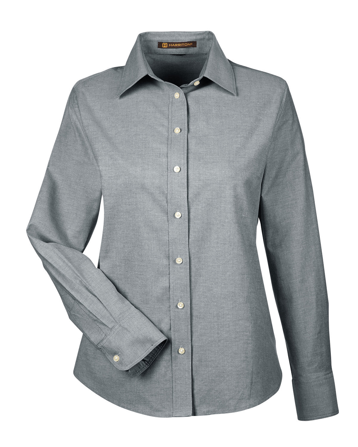 Harriton Ladies' Long-Sleeve Oxford with Stain-Release - Oxford Grey