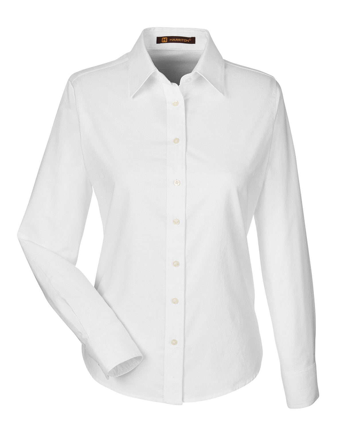 Harriton Ladies' Long-Sleeve Oxford with Stain-Release - White