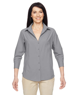 Harriton Ladies' Paradise Three-Quarter Sleeve Performance Shirt - Front