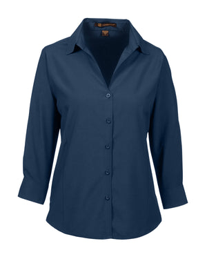 Harriton Ladies' Paradise Three-Quarter Sleeve Performance Shirt - Navy