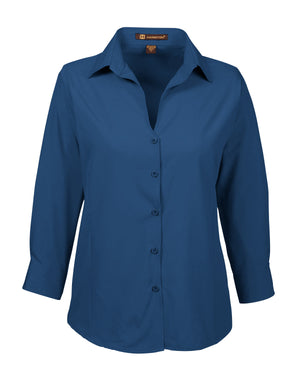 Harriton Ladies' Paradise Three-Quarter Sleeve Performance Shirt - Pool Blue