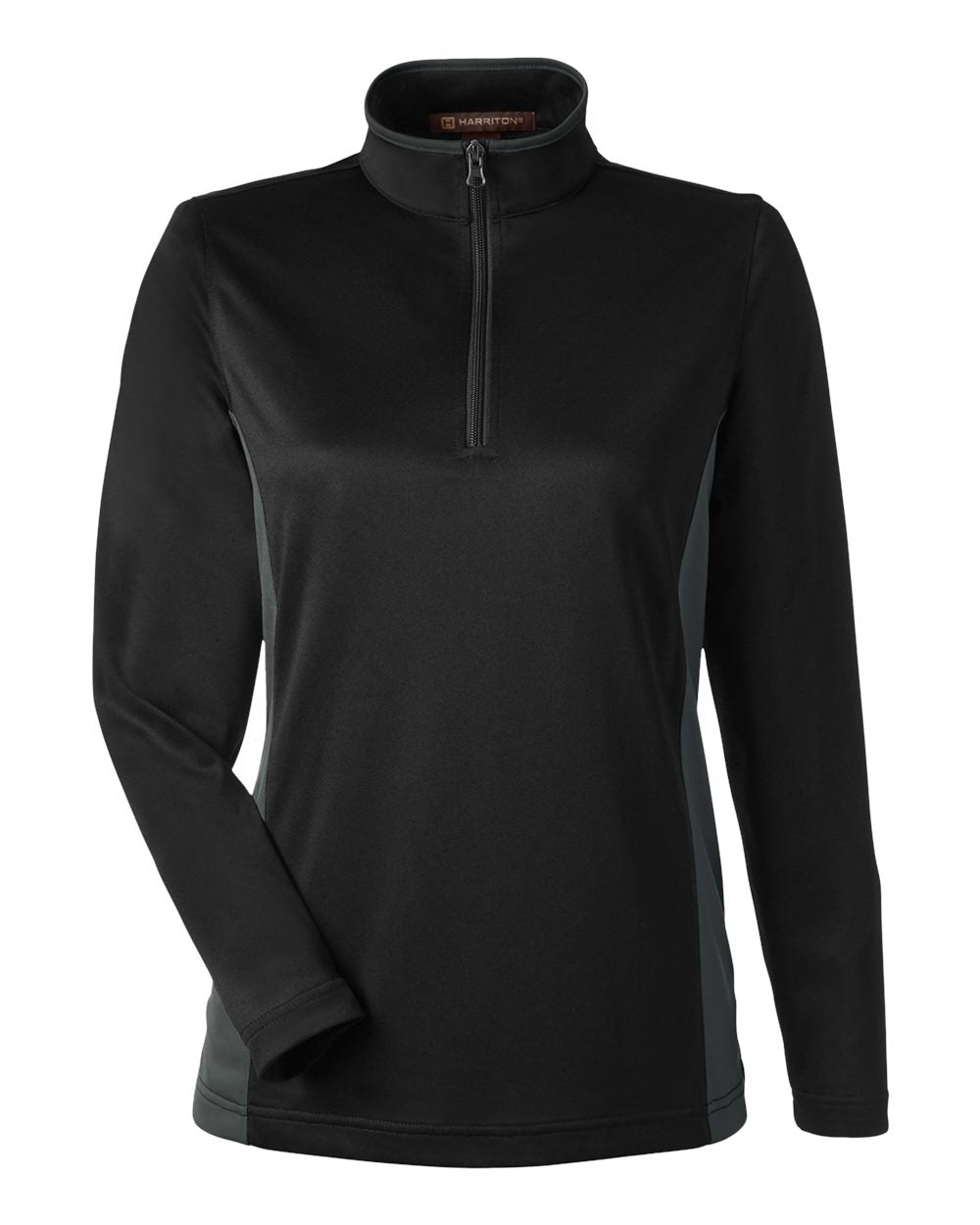 Harriton Ladies' Flash Snag Protection Plus IL Colorblock Quarter-Zip - Black/ Dark Charcoal