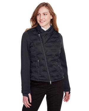 North End Ladies' Loft Pioneer Hybrid Bomber Jacket - Front