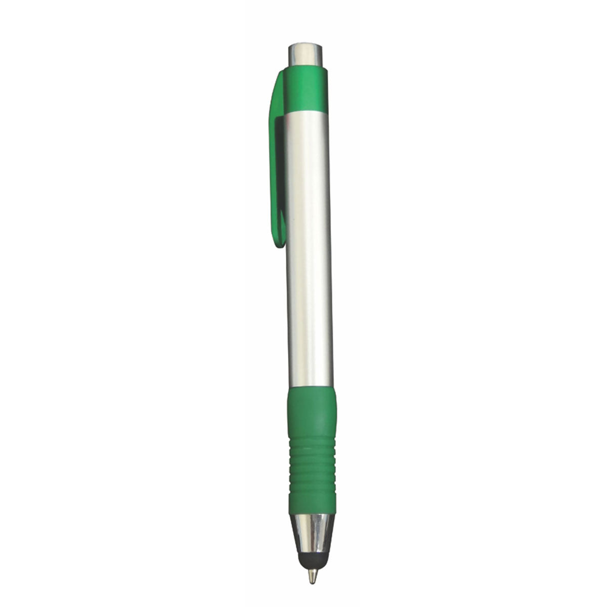 Satellite Plastic Plunger Action Pen with Soft Stylus - Green