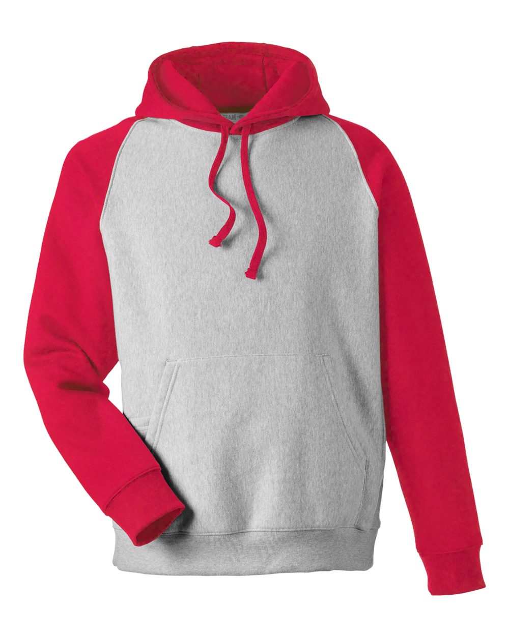 Team 365 Unisex Zone HydroSport™ Heavyweight Colorblock Hooded Sweatshirt - Athletic Heather/ Sport Red