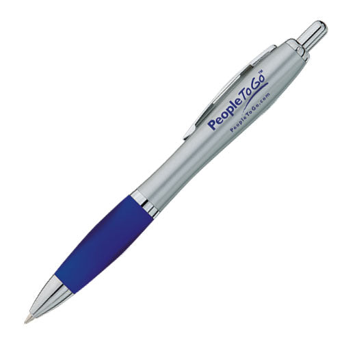 Valiant Plastic Plunger Action Pen - Silver With Blue