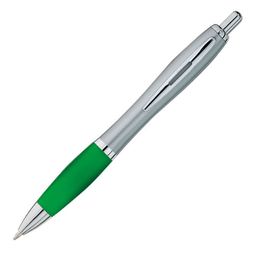 Valiant Plastic Plunger Action Pen - Silver With Green