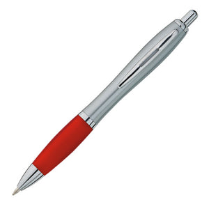 Valiant Plastic Plunger Action Pen - Silver With Red